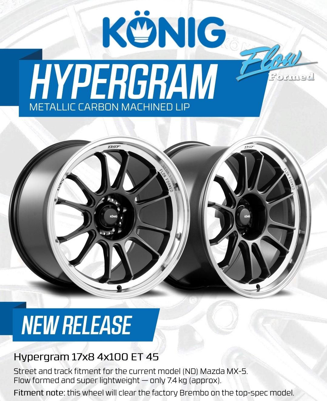 Konig Hypergram Wheels (Set of 4) - Metallic Carbon - 17x8 - 4x100 - ET45